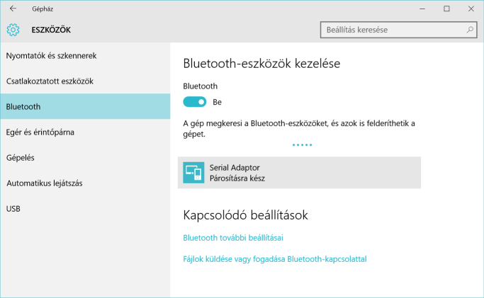 A Bluetooth interfész használata Windows10-en