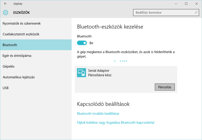 A Bluetooth interfész használata Windows10-en