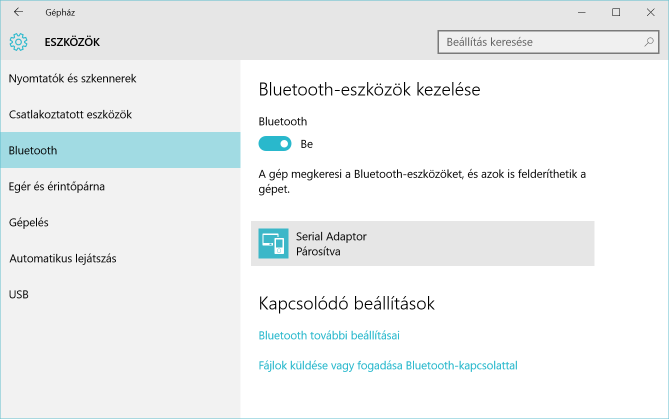 A Bluetooth interfész használata Windows10-en