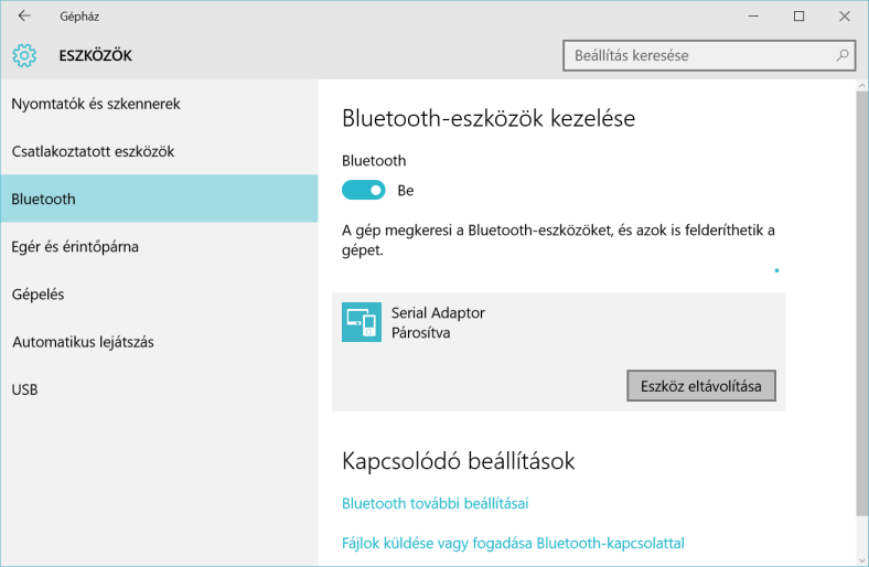 A Bluetooth interfész használata Windows10-en