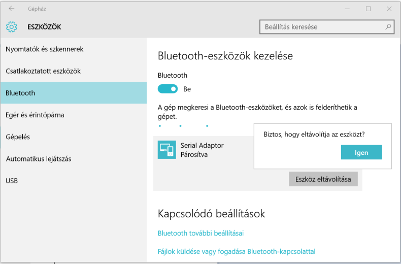 A Bluetooth interfész használata Windows10-en