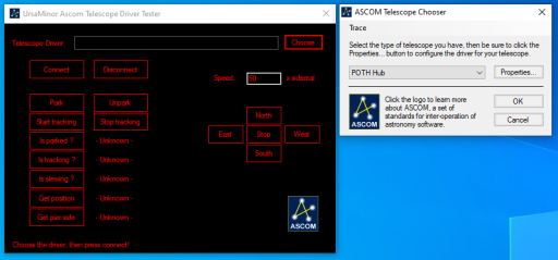 Ursa Minor tester program for telescope Ascom drivers