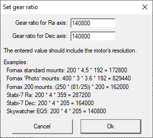 Change gear ratio in MCConfig.