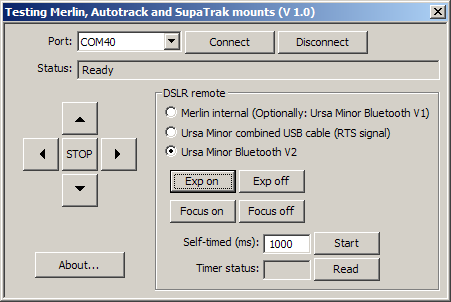 Program for testing the Merlin mounts and the Ursa Minor Bluetooth interface