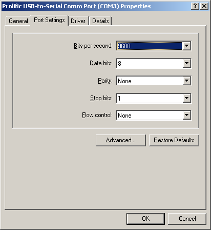 configuring USB to serial adapter